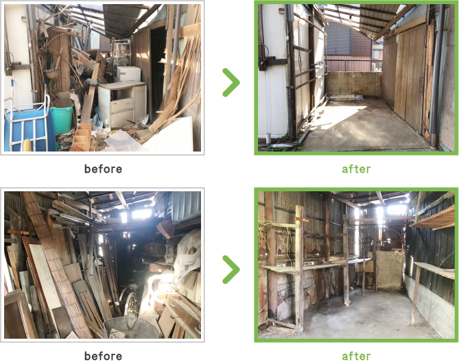case5 木造3階建て倉庫内全撤去 三重県桑名市 解体前の木造倉庫内全撤去風景
